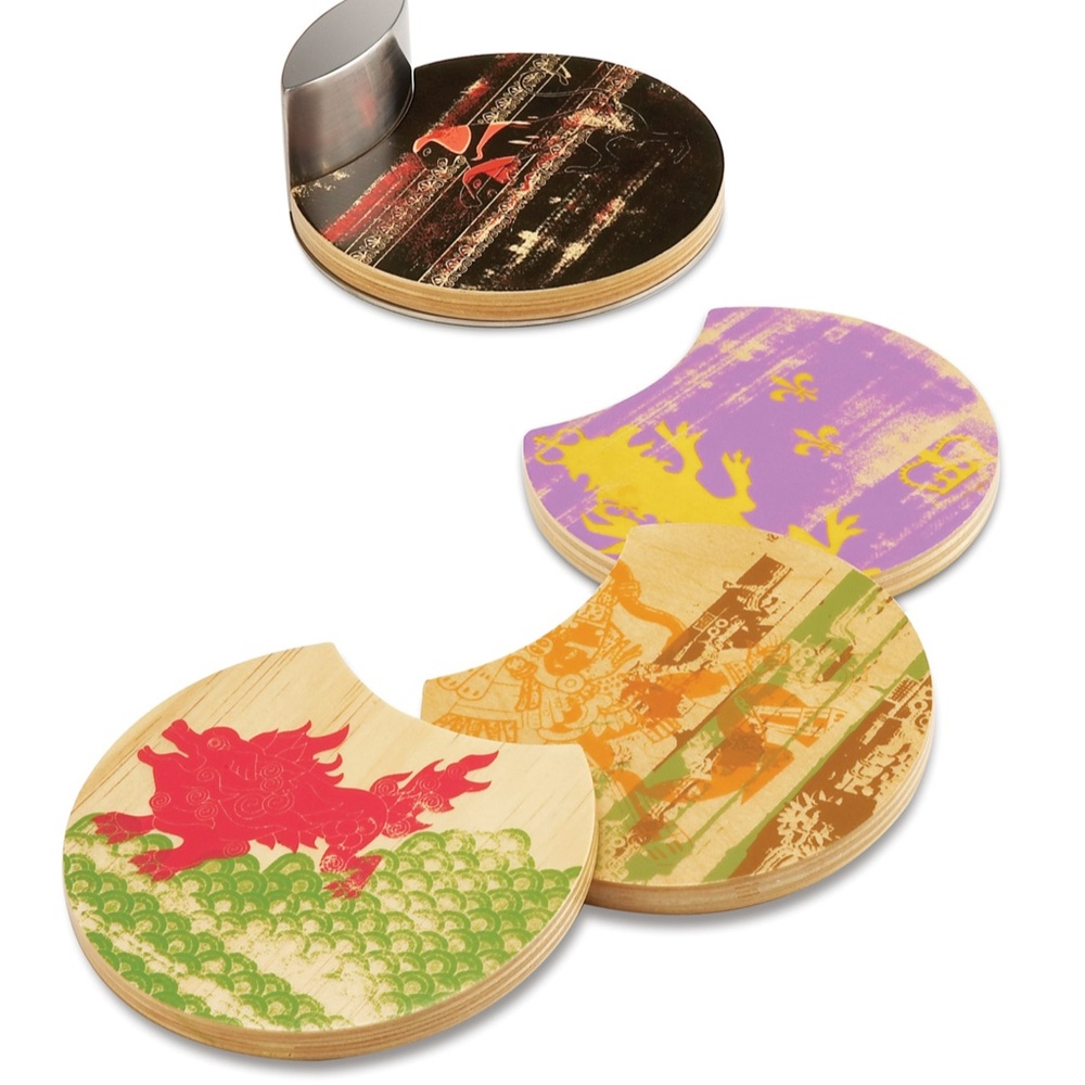 Vintage Umbra and Lawrence Chu U+ Collection 4 Wood Coaster Set